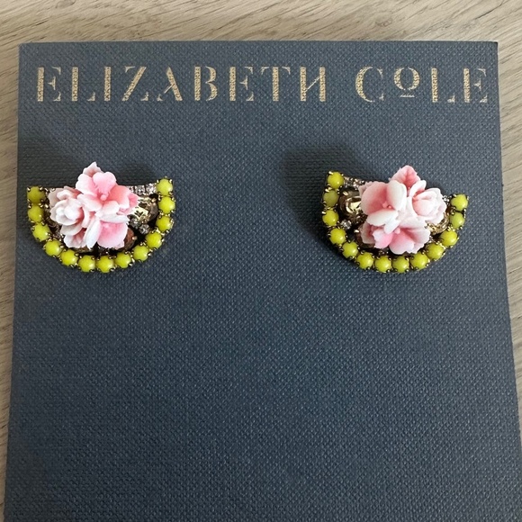 Elizabeth Cole Pink Floral and Citrine Bead Fan Earrings - NWOT - Picture 1 of 11
